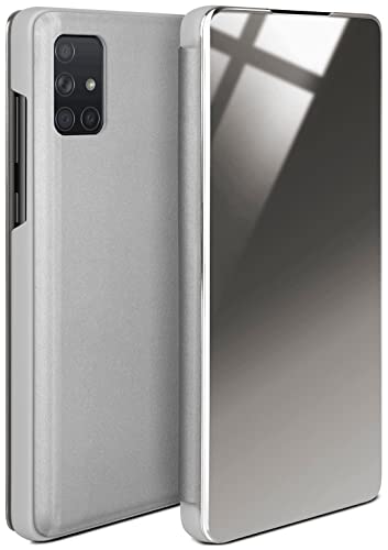 moex Dünne 360° Handyhülle passend für Samsung Galaxy A71 | Transparent bei eingeschaltetem Display - in Hochglanz Klavierlack Optik, Silber von moex