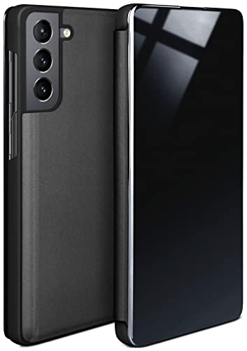 moex Dünne 360° Handyhülle passend für Samsung Galaxy S21 | Transparent bei eingeschaltetem Display - in Hochglanz Klavierlack Optik, Anthrazit von moex
