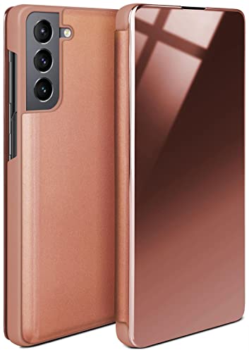 moex Dünne 360° Handyhülle passend für Samsung Galaxy S21 | Transparent bei eingeschaltetem Display - in Hochglanz Klavierlack Optik, Rose-Gold von moex