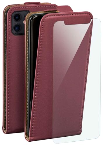 moex Flip Case für Apple iPhone 11 Hülle, PU Lederhülle, Klapphülle, Handytasche, Schutzhülle mit Schutzfolie, Handyhülle klappbar, 360 Grad Rundum-Schutz - Weinrot von moex