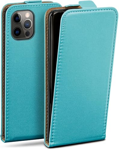 moex Flip Case für Apple iPhone 12/12 Pro Hülle klappbar, 360 Grad Rundum Komplett-Schutz, Klapphülle aus Vegan Leder, Handytasche mit vertikaler Klappe, magnetisch - Türkis von moex