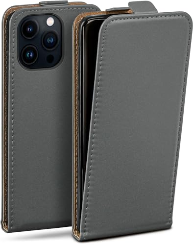 moex Flip Case für Apple iPhone 13 Pro Hülle klappbar, 360 Grad Rundum Komplett-Schutz, Klapphülle aus Vegan Leder, Handytasche mit vertikaler Klappe, magnetisch - Grau von moex