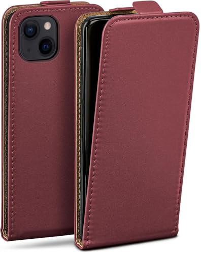 moex Flip Case für iPhone 14 Hülle klappbar, 360 Grad Rundum Komplett-Schutz, Klapphülle aus Vegan Leder, Handytasche mit vertikaler Klappe, magnetisch - Weinrot von moex