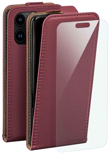 moex Flip Case für Apple iPhone 15 Pro Hülle, PU Lederhülle, Klapphülle, Handytasche, Schutzhülle mit Schutzfolie, Handyhülle klappbar, 360 Grad Rundum-Schutz - Weinrot von moex