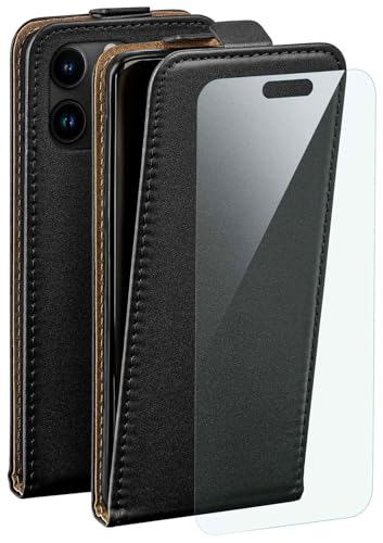 moex Flip Case für Apple iPhone 15 Pro Max Hülle, PU Lederhülle, Klapphülle, Handytasche, Schutzhülle mit Schutzfolie, Handyhülle klappbar, 360 Grad Rundum-Schutz - Schwarz von moex