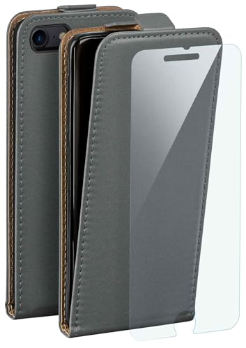 moex Flip Case für Apple iPhone SE (2020/2022) Hülle, PU Lederhülle, Klapphülle, Handytasche, Schutzhülle mit Schutzfolie, Handyhülle klappbar, 360 Grad Rundum-Schutz - Grau von moex