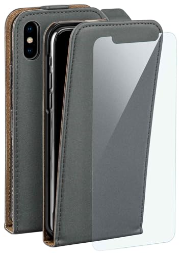 moex Flip Case für Apple iPhone X/iPhone XS Hülle, PU Lederhülle, Klapphülle, Handytasche, Schutzhülle mit Schutzfolie, Handyhülle klappbar, 360 Grad Rundum-Schutz - Grau von moex