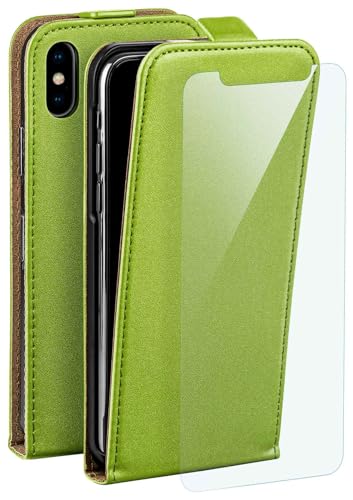 moex Flip Case für Apple iPhone X/iPhone XS Hülle, PU Lederhülle, Klapphülle, Handytasche, Schutzhülle mit Schutzfolie, Handyhülle klappbar, 360 Grad Rundum-Schutz - Grün von moex