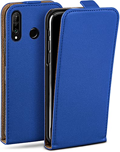 moex Flip Case für Huawei P30 Lite/P30 Lite New Hülle klappbar, 360 Grad Rundum Komplett-Schutz, Klapphülle aus Vegan Leder, Handytasche mit vertikaler Klappe, magnetisch - Dunkelblau von moex