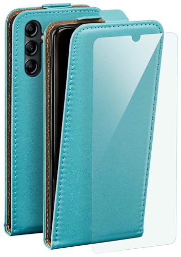 moex Flip Case für Samsung Galaxy A14 (4G/5G) Hülle, PU Lederhülle, Klapphülle, Handytasche, Schutzhülle mit Schutzfolie, Handyhülle klappbar, 360 Grad Rundum-Schutz - Türkis von moex