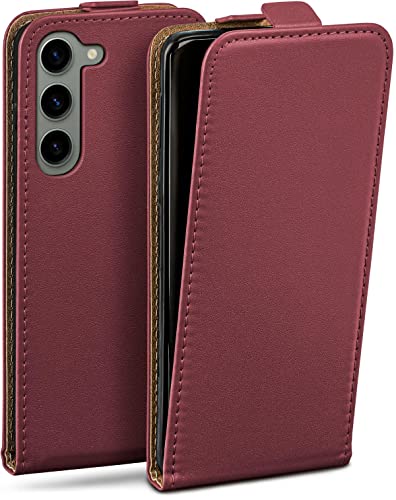 moex Flip Case für Samsung Galaxy S23 Hülle klappbar, 360 Grad Rundum Komplett-Schutz, Klapphülle aus Vegan Leder, Handytasche mit vertikaler Klappe, magnetisch - Weinrot von moex