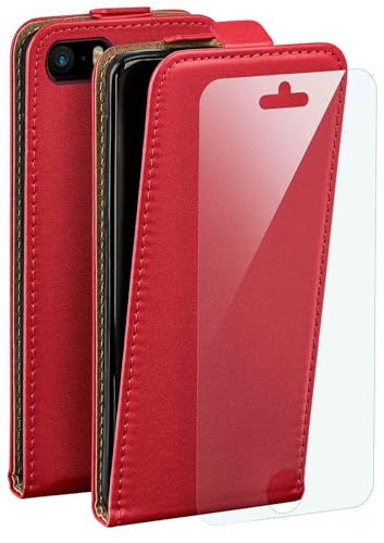 moex Flip Case für iPhone 5s / 5 / SE (2016) Hülle, PU Lederhülle, Klapphülle, Handytasche, Schutzhülle mit Schutzfolie, Handyhülle klappbar, 360 Grad Rundum-Schutz - Rot von moex