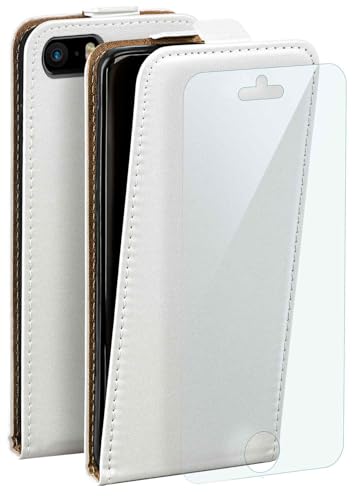 moex Flip Case für iPhone 5s / 5 / SE (2016) Hülle, PU Lederhülle, Klapphülle, Handytasche, Schutzhülle mit Schutzfolie, Handyhülle klappbar, 360 Grad Rundum-Schutz - Weiß von moex