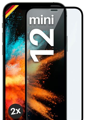moex Full Screen Schutzglas kompatibel mit Apple iPhone 12 mini - Schutzfolie randlos, ganzer Bildschirm, Curved 3D Schutzglas Folie, Clear 2x Schwarz von moex