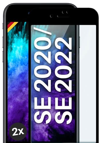 moex Full Screen Schutzglas kompatibel mit Apple iPhone SE (2020/2022) - Schutzfolie randlos, ganzer Bildschirm, Curved 3D Schutzglas Folie, Clear 2x Schwarz von moex