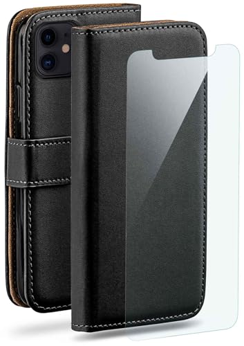 moex Handyhülle für Apple iPhone 11 Hülle mit [Kartenfach] [Standfunktion] [Premium PU Leder] Schutzhülle Klapphülle Handytasche Lederhülle mit Schutzfolie - Schwarz von moex