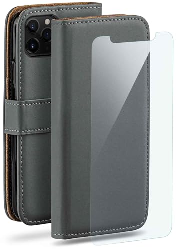moex Handyhülle für Apple iPhone 11 Pro Max Hülle mit [Kartenfach] [Standfunktion] [Premium PU Leder] Schutzhülle Klapphülle Handytasche Lederhülle mit Schutzfolie - Dunkelgrau von moex