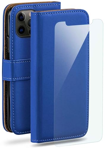 moex Handyhülle für iPhone 12/12 Pro Hülle mit [Kartenfach] [Standfunktion] [Premium PU Leder] Schutzhülle Klapphülle Handytasche Lederhülle mit Schutzfolie - Blau von moex