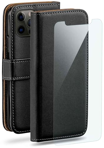 moex Handyhülle für Apple iPhone 12/12 Pro Hülle mit [Kartenfach] [Standfunktion] [Premium PU Leder] Schutzhülle Klapphülle Handytasche Lederhülle mit Schutzfolie - Schwarz von moex