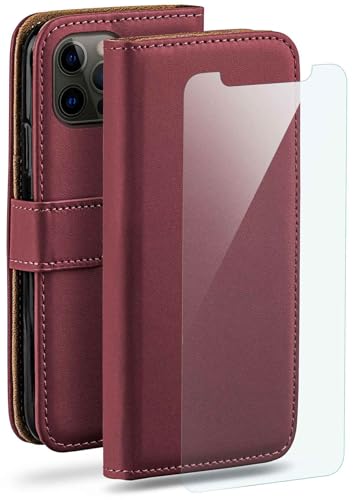 moex Handyhülle für iPhone 12/12 Pro Hülle mit [Kartenfach] [Standfunktion] [Premium PU Leder] Schutzhülle Klapphülle Handytasche Lederhülle mit Schutzfolie - Weinrot von moex