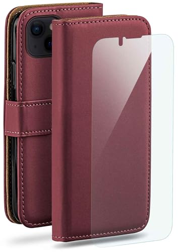 moex Handyhülle für iPhone 13 Hülle mit [Kartenfach] [Standfunktion] [Premium PU Leder] Schutzhülle Klapphülle Handytasche Lederhülle mit Schutzfolie - Weinrot von moex