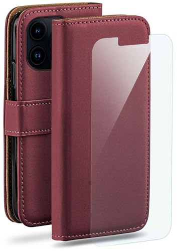 moex Handyhülle für Apple iPhone 13 Pro Hülle mit [Kartenfach] [Standfunktion] [Premium PU Leder] Schutzhülle Klapphülle Handytasche Lederhülle mit Schutzfolie - Weinrot von moex