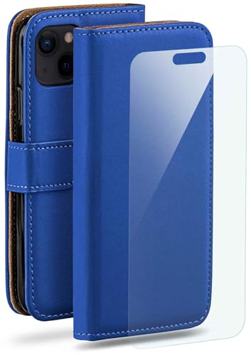 moex Handyhülle für iPhone 15 Hülle mit [Kartenfach] [Standfunktion] [Premium PU Leder] Schutzhülle Klapphülle Handytasche Lederhülle mit Schutzfolie - Blau von moex