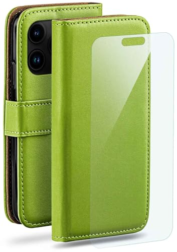 moex Handyhülle für Apple iPhone 15 Pro Hülle mit [Kartenfach] [Standfunktion] [Premium PU Leder] Schutzhülle Klapphülle Handytasche Lederhülle mit Schutzfolie - Grün von moex
