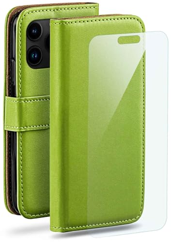moex Handyhülle für Apple iPhone 15 Pro Max Hülle mit [Kartenfach] [Standfunktion] [Premium PU Leder] Schutzhülle Klapphülle Handytasche Lederhülle mit Schutzfolie - Grün von moex