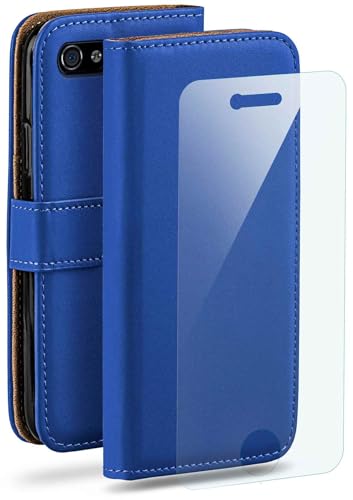 moex Handyhülle für Apple iPhone 4S / iPhone 4 Hülle mit [Kartenfach] [Standfunktion] [Premium PU Leder] Schutzhülle Klapphülle Handytasche Lederhülle mit Schutzfolie - Blau von moex