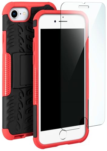 moex Handyhülle für Apple iPhone 7 / iPhone 8 Hülle Stoßfest, Robuste Schutzhülle mit Panzer Schutzfolie, Rugged Outdoor Hardcase Panzerhülle, 360 Grad Rundumschutz - Rot Schwarz von moex