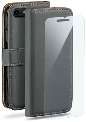 moex Handyhülle für Apple iPhone SE (2020/2022) Hülle mit [Kartenfach] [Standfunktion] [Premium PU Leder] Schutzhülle Klapphülle Handytasche Lederhülle mit Schutzfolie - Dunkelgrau von moex