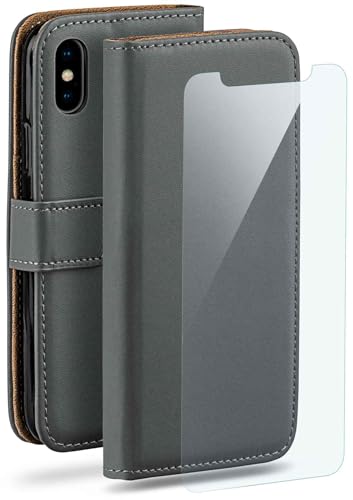 moex Handyhülle für Apple iPhone X/iPhone XS Hülle mit [Kartenfach] [Standfunktion] [Premium PU Leder] Schutzhülle Klapphülle Handytasche Lederhülle mit Schutzfolie - Dunkelgrau von moex