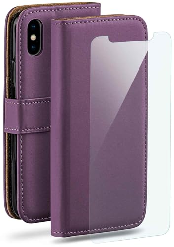 moex Handyhülle für Apple iPhone X/iPhone XS Hülle mit [Kartenfach] [Standfunktion] [Premium PU Leder] Schutzhülle Klapphülle Handytasche Lederhülle mit Schutzfolie - Lila von moex