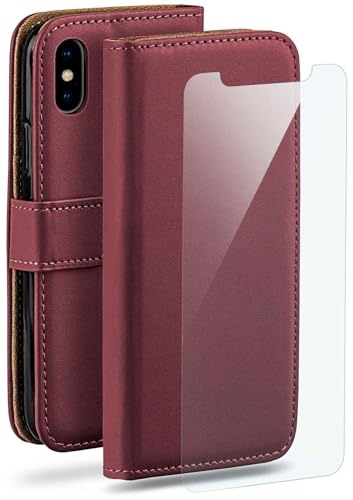 moex Handyhülle für iPhone X/iPhone XS Hülle mit [Kartenfach] [Standfunktion] [Premium PU Leder] Schutzhülle Klapphülle Handytasche Lederhülle mit Schutzfolie - Weinrot von moex