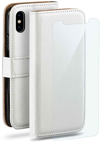 moex Handyhülle für Apple iPhone X/iPhone XS Hülle mit [Kartenfach] [Standfunktion] [Premium PU Leder] Schutzhülle Klapphülle Handytasche Lederhülle mit Schutzfolie - Weiß von moex