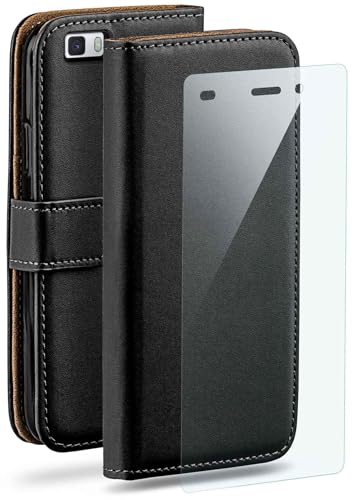 moex Handyhülle für Huawei P8 Lite 2015 Hülle mit [Kartenfach] [Standfunktion] [Premium PU Leder] Schutzhülle Klapphülle Handytasche Lederhülle mit Schutzfolie - Schwarz von moex