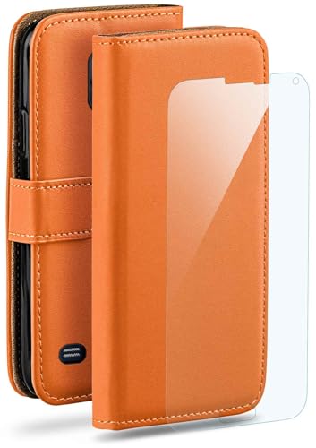 moex Handyhülle für Samsung Galaxy S5 / S5 Neo Hülle mit [Kartenfach] [Standfunktion] [Premium PU Leder] Schutzhülle Klapphülle Handytasche Lederhülle mit Schutzfolie - Orange von moex