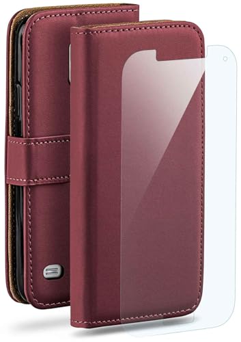 moex Handyhülle für Samsung Galaxy S5 Mini Hülle mit [Kartenfach] [Standfunktion] [Premium PU Leder] Schutzhülle Klapphülle Handytasche Lederhülle mit Schutzfolie - Weinrot von moex