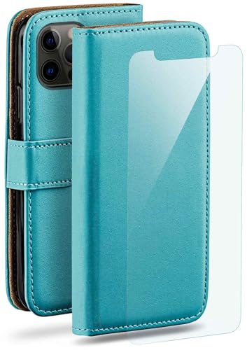 moex Handyhülle für iPhone 12/12 Pro Hülle mit [Kartenfach] [Standfunktion] [Premium PU Leder] Schutzhülle Klapphülle Handytasche Lederhülle mit Schutzfolie - Türkis von moex