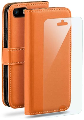 moex Handyhülle für iPhone 5s / 5 / SE (2016) Hülle mit [Kartenfach] [Standfunktion] [Premium PU Leder] Schutzhülle Klapphülle Handytasche Lederhülle mit Schutzfolie - Orange von moex