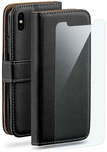 moex Handyhülle für iPhone XS Max Hülle mit [Kartenfach] [Standfunktion] [Premium PU Leder] Schutzhülle Klapphülle Handytasche Lederhülle mit Schutzfolie - Schwarz von moex