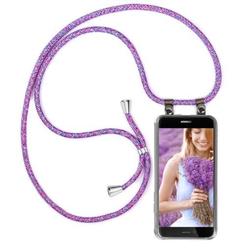 moex Handykette kompatibel mit Huawei P8 Lite 2017 Hülle mit Band Längenverstellbar, Handyhülle zum Umhängen, Silikon Case Transparent mit Kordel Schnur abnehmbar in Lila Pink von moex