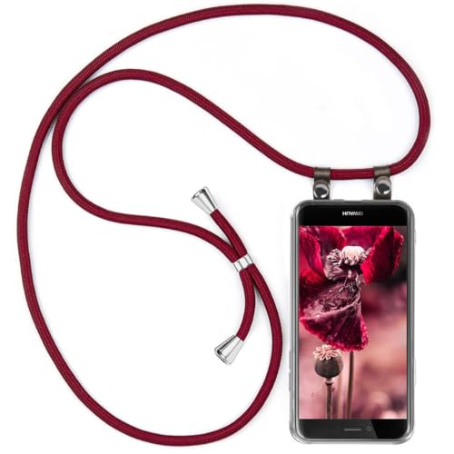 moex Handykette kompatibel mit Huawei P8 Lite 2017 Hülle mit Band Längenverstellbar, Handyhülle zum Umhängen, Silikon Case Transparent mit Kordel Schnur abnehmbar in Wein-Rot von moex