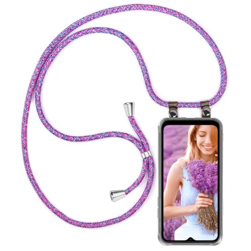 moex Handykette kompatibel mit Samsung Galaxy A04s Hülle mit Band Längenverstellbar, Handyhülle zum Umhängen, Silikon Case Transparent mit Kordel Schnur abnehmbar in Lila Pink von moex