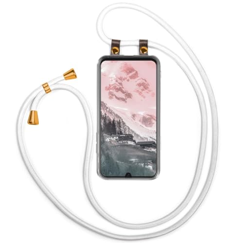 moex Handykette kompatibel mit Samsung Galaxy A70 Hülle mit Band Längenverstellbar, Handyhülle zum Umhängen, Silikon Case Transparent mit Kordel Schnur abnehmbar in Weiß von moex