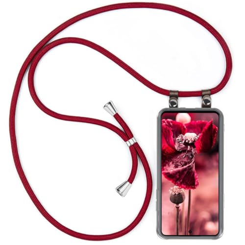 moex Handykette kompatibel mit Samsung Galaxy M53 5G Hülle mit Band Längenverstellbar, Handyhülle zum Umhängen, Silikon Case Transparent mit Kordel Schnur abnehmbar in Wein-Rot von moex