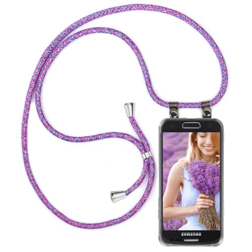 moex Handykette kompatibel mit Samsung Galaxy S3 / S3 Neo Hülle mit Band Längenverstellbar, Handyhülle zum Umhängen, Silikon Case Transparent mit Kordel Schnur abnehmbar in Lila Pink von moex