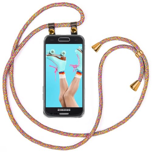 moex Handykette kompatibel mit Samsung Galaxy S3 / S3 Neo Hülle mit Band Längenverstellbar, Handyhülle zum Umhängen, Silikon Case Transparent mit Kordel Schnur abnehmbar in Rainbow von moex