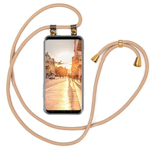 moex Handykette kompatibel mit Samsung Galaxy S9 Hülle mit Band Längenverstellbar, Handyhülle zum Umhängen, Silikon Case Transparent mit Kordel Schnur abnehmbar in Gold von moex